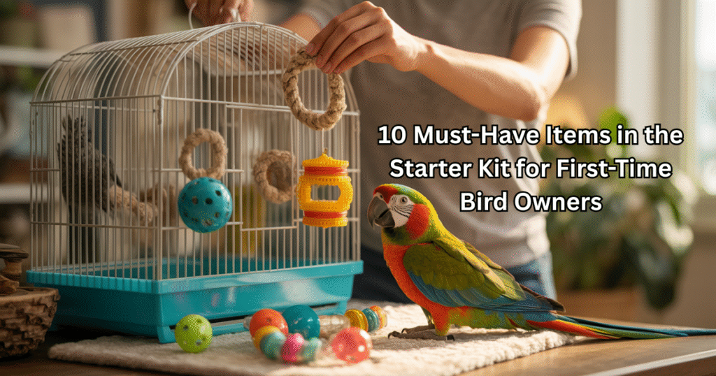 starter kit for first-time bird owners setup with cage and toys
