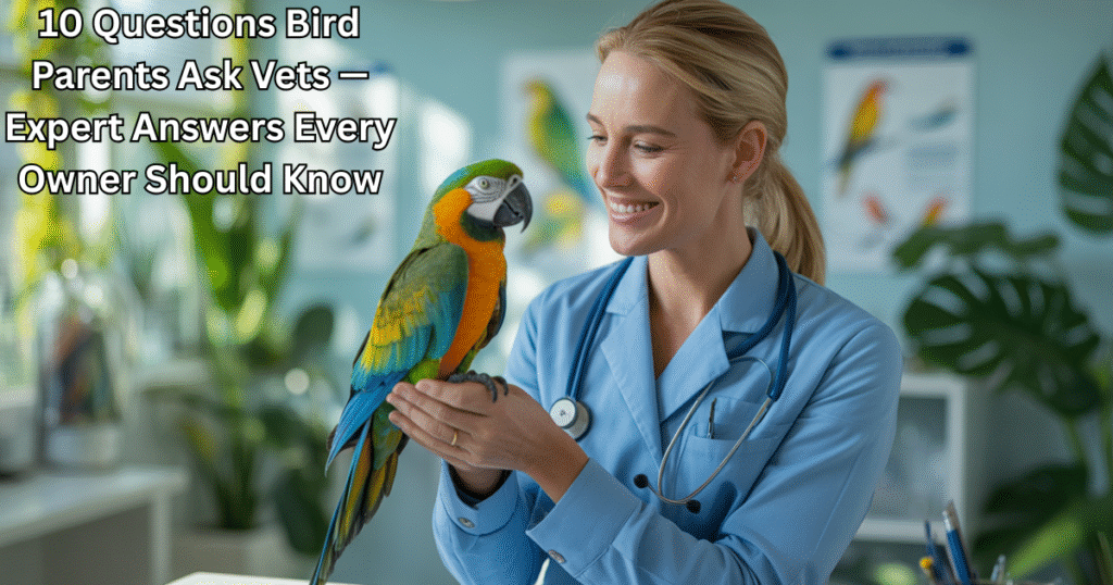avian veterinarian examining parrot — questions bird parents ask vets about bird health and care