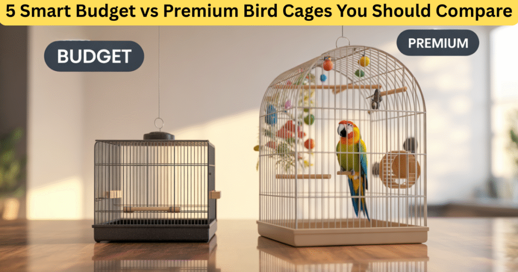 Side-by-side comparison of budget vs premium bird cages showing design and quality difference for pet bird owners