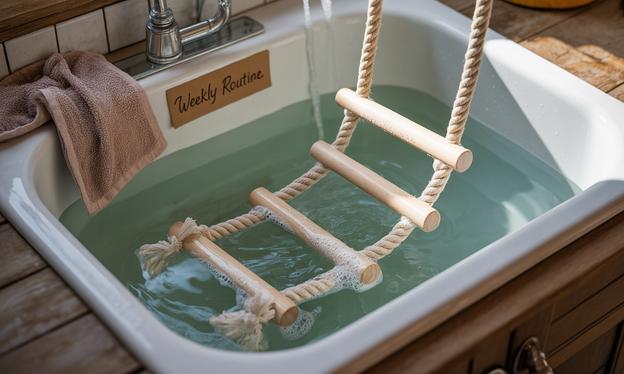 cleaning bird cage ladder toys with bird-safe routine