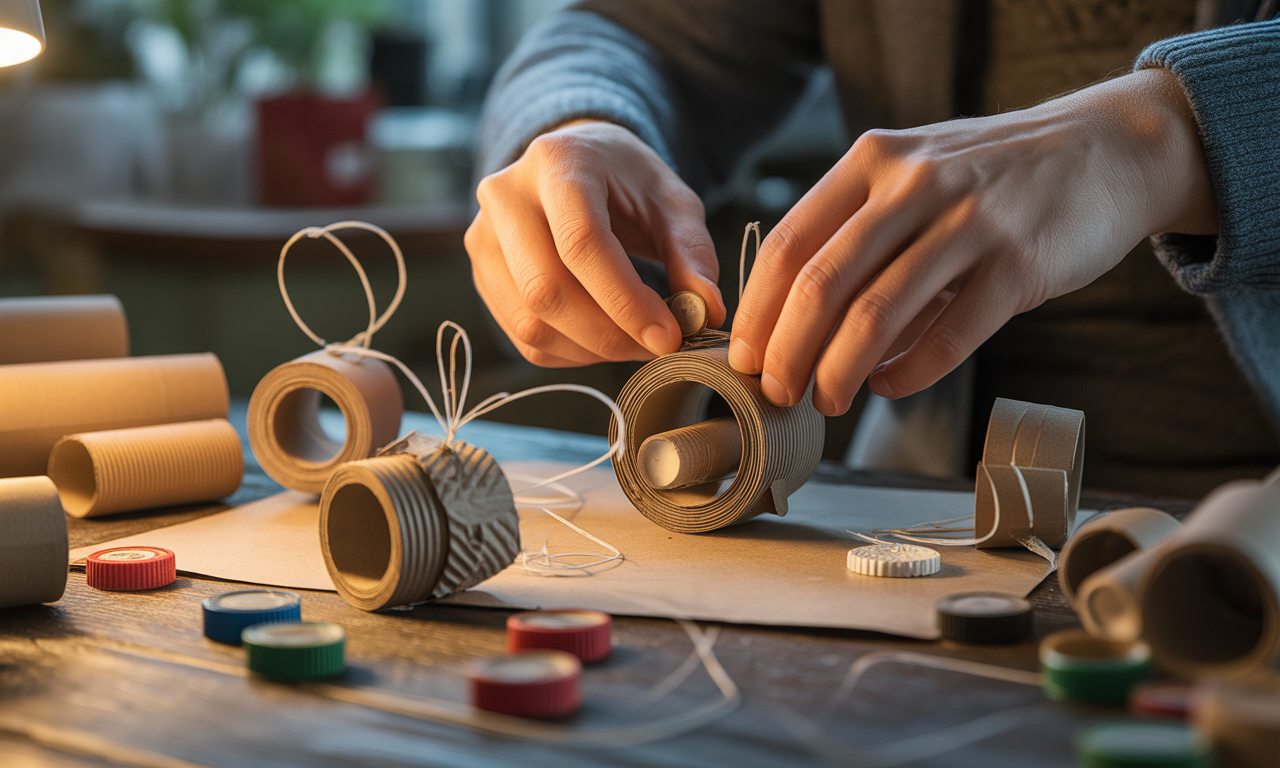 Step-by-step making of DIY bird toys recycled at home.