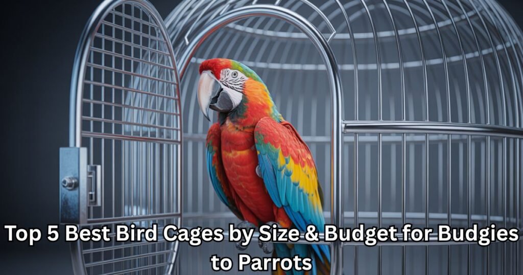 Parrot relaxing inside one of the best bird cages for home use.