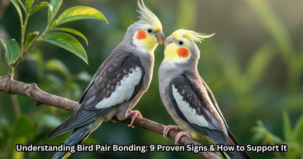 bird pair bonding shown by parrots preening each other on a branch