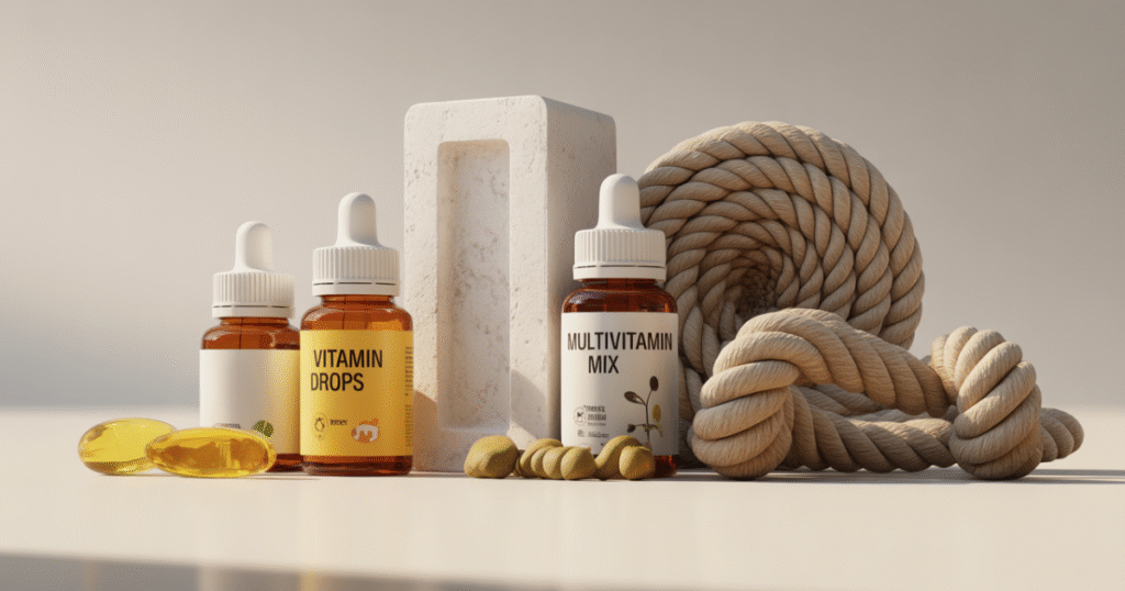 Vitamins and supplements on a table