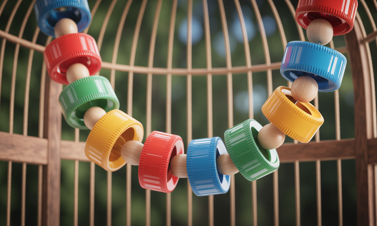 Bottle-cap rattle chain made from DIY bird toys recycled ideas