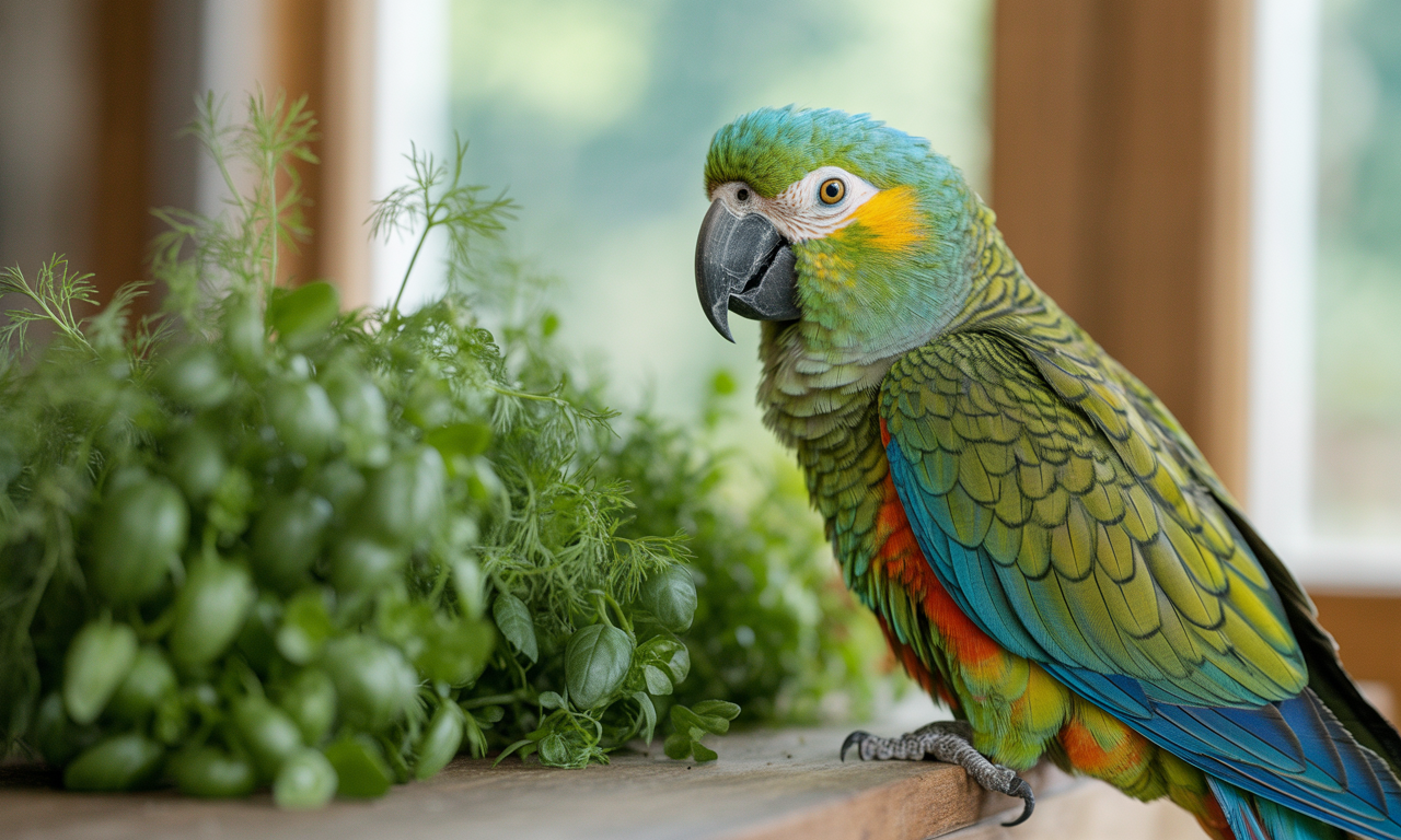 Healthy bird thriving on safe herbs for birds diet